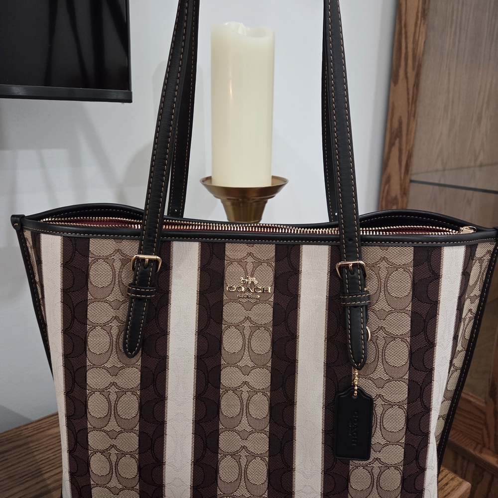 Coach Brown and Tan Signature Tote Bag